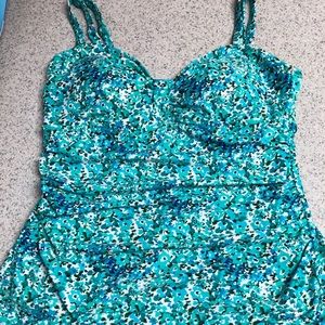 Shore Shapes Swim Dress 10 blue and green floral